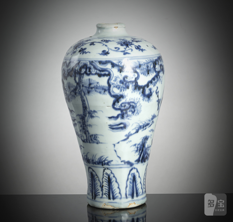 A fine and rare so-called 'windswept' porcelain meiping - 图3
